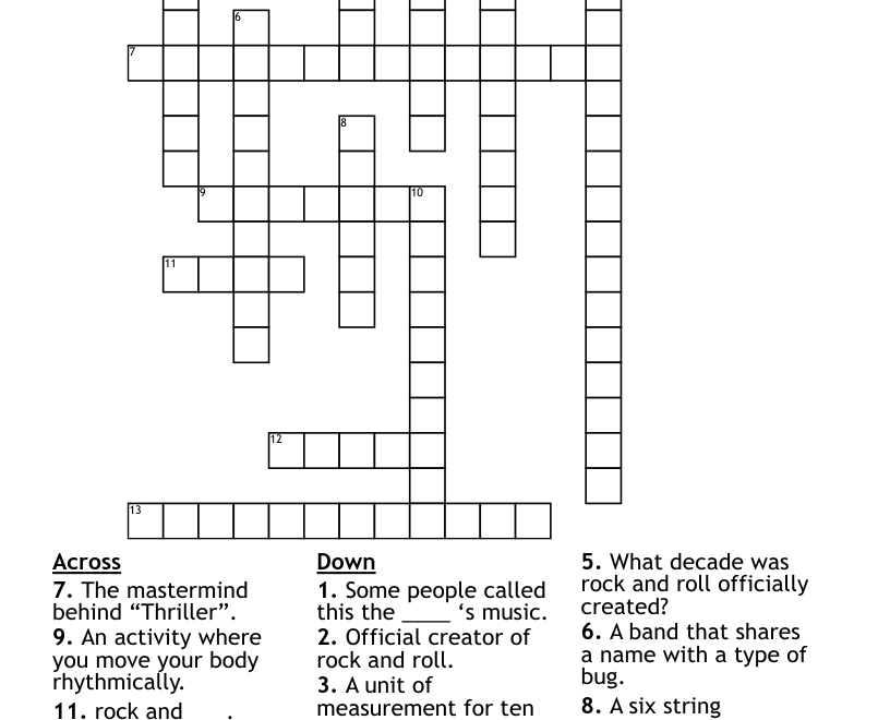 Rock And Roll Crossword WordMint