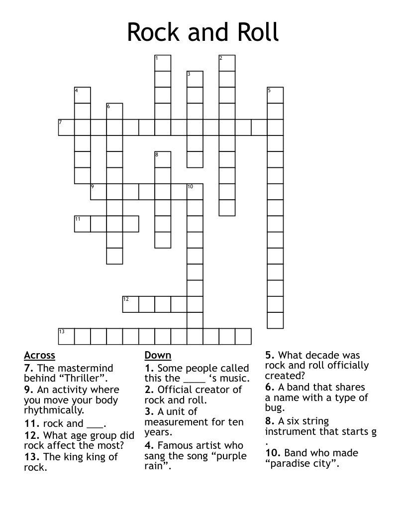 Rock And Roll Crossword WordMint