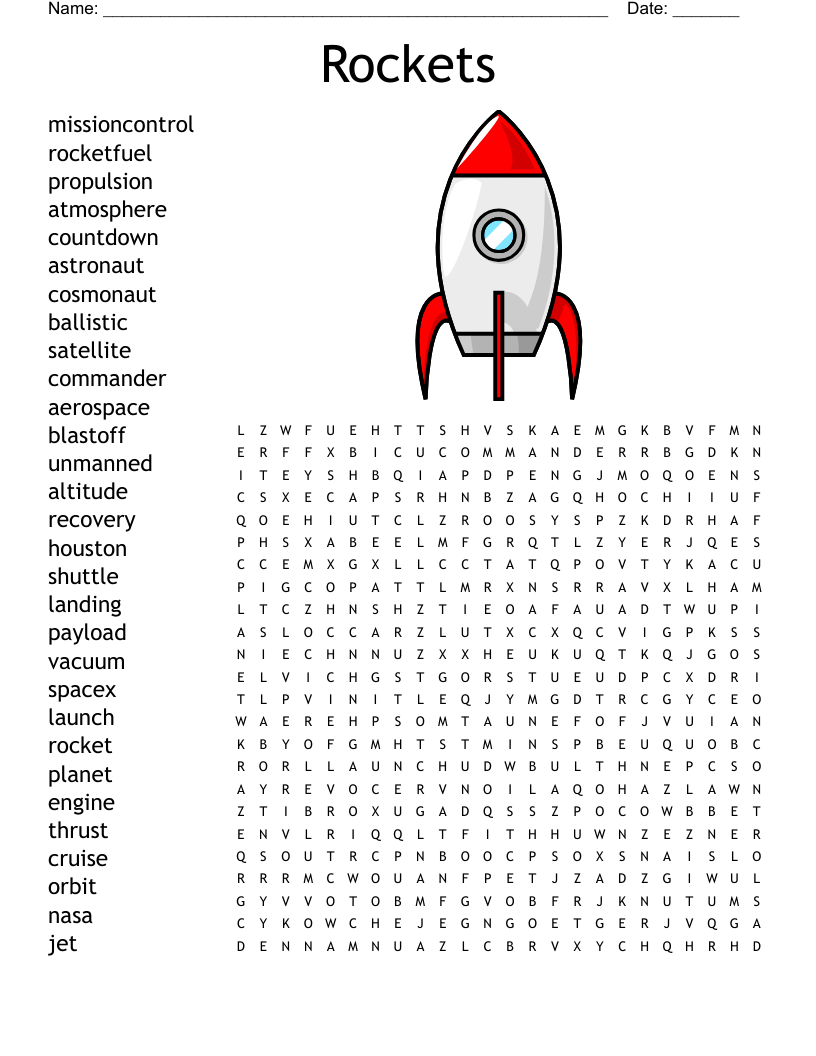 Printable Rockets Crossword Puzzle