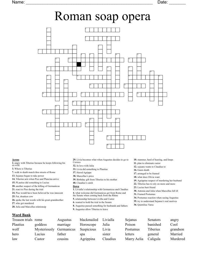 Soap Operas Printable Crossword Puzzle
