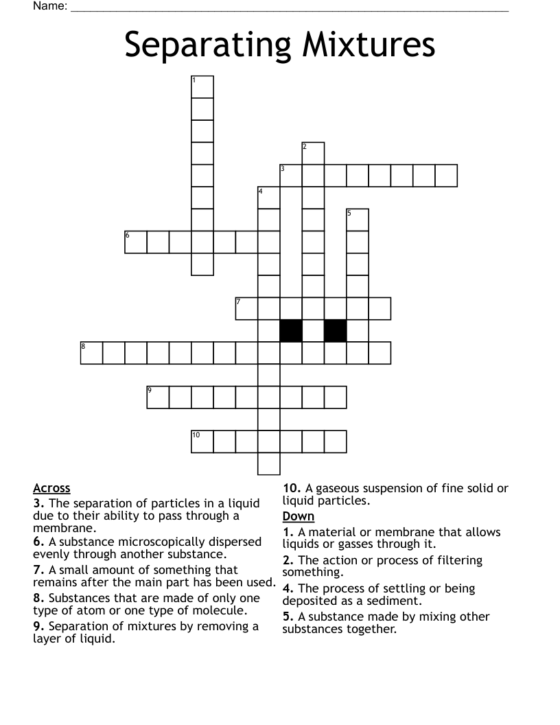 Separating Mixtures Crossword WordMint