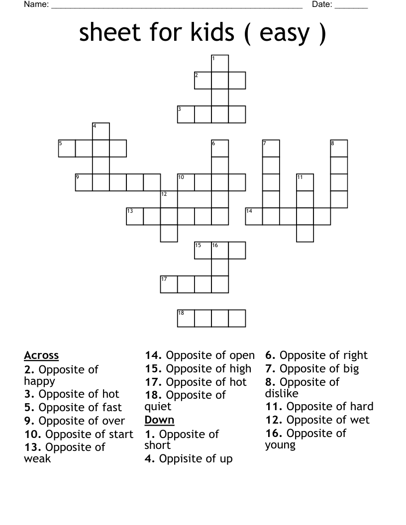Simple Crossword Printable Simple Crossword Printable