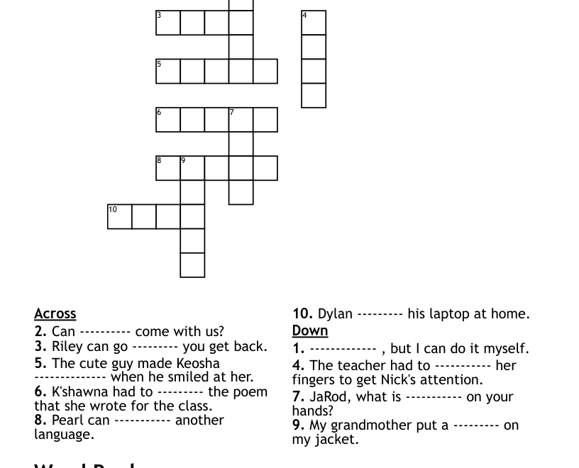 Sight Word Crossword Puzzle WordMint