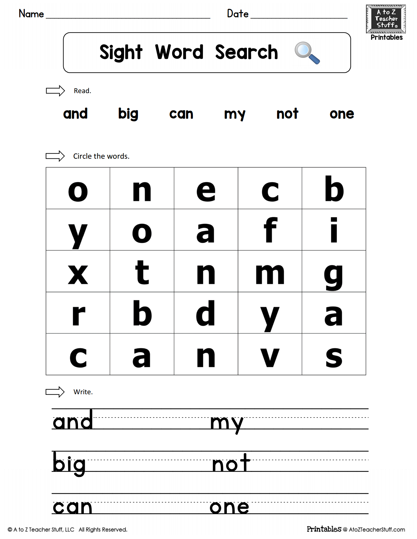 Printable Crossword Puxxle Sight Words