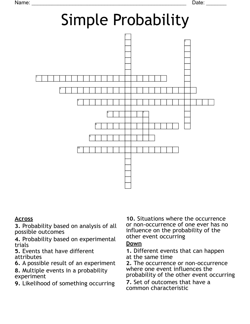 Probability Charts Probability Crossword Puzzle Printable