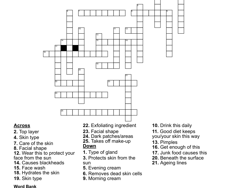 Skin Care Crossword WordMint