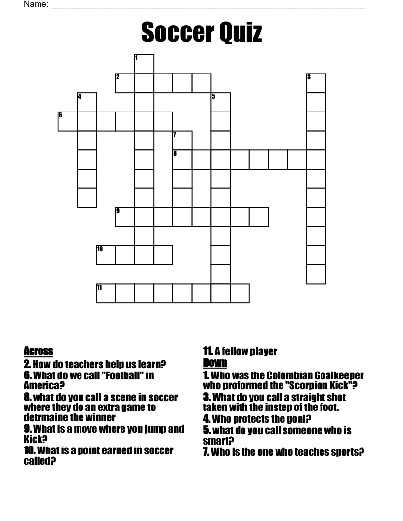Printable Sports Trivia Crossword Puzzles