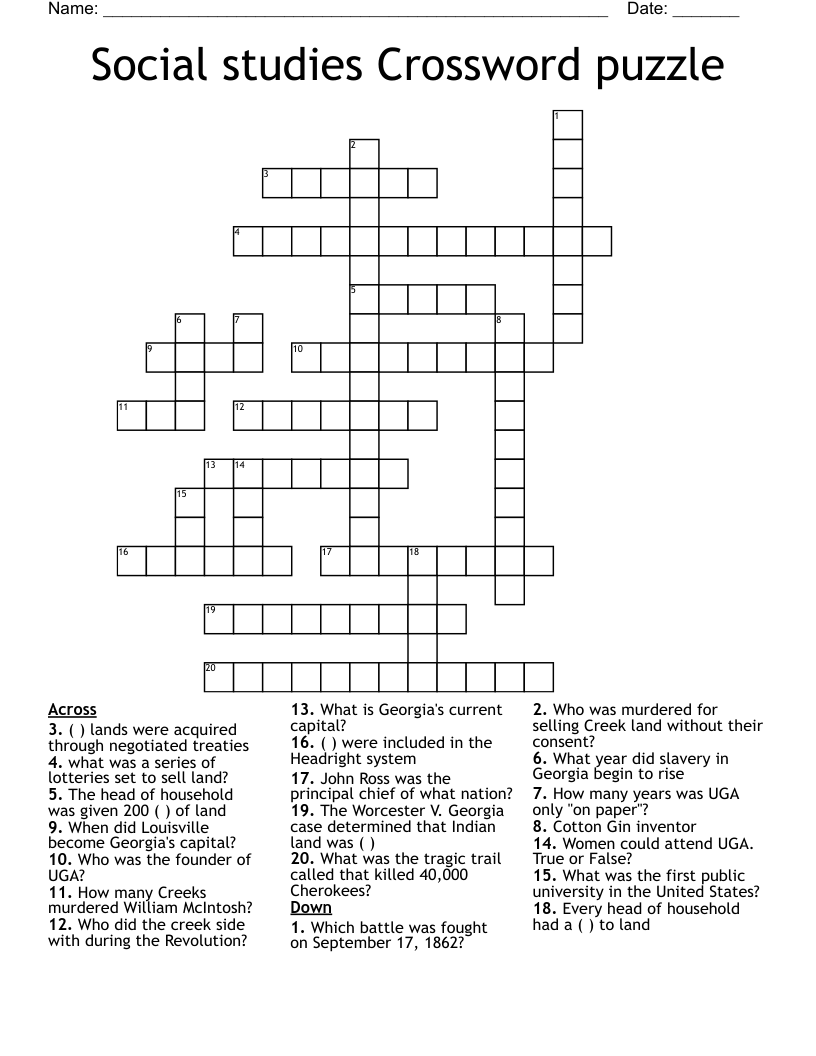 Social Studies Crossword Puzzle WordMint