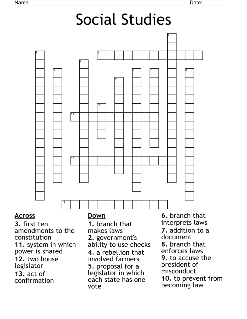 Social Studies Crossword WordMint
