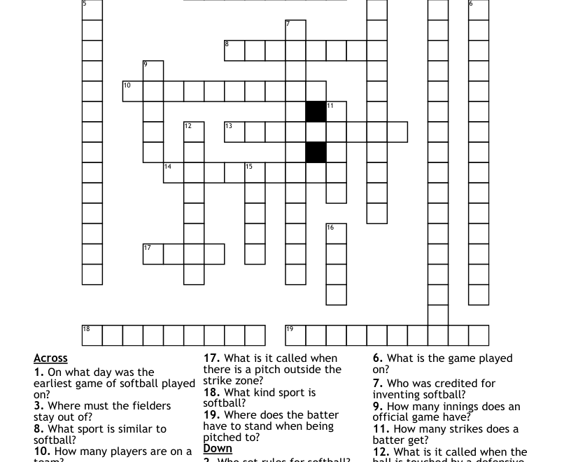 Softball Crossword WordMint
