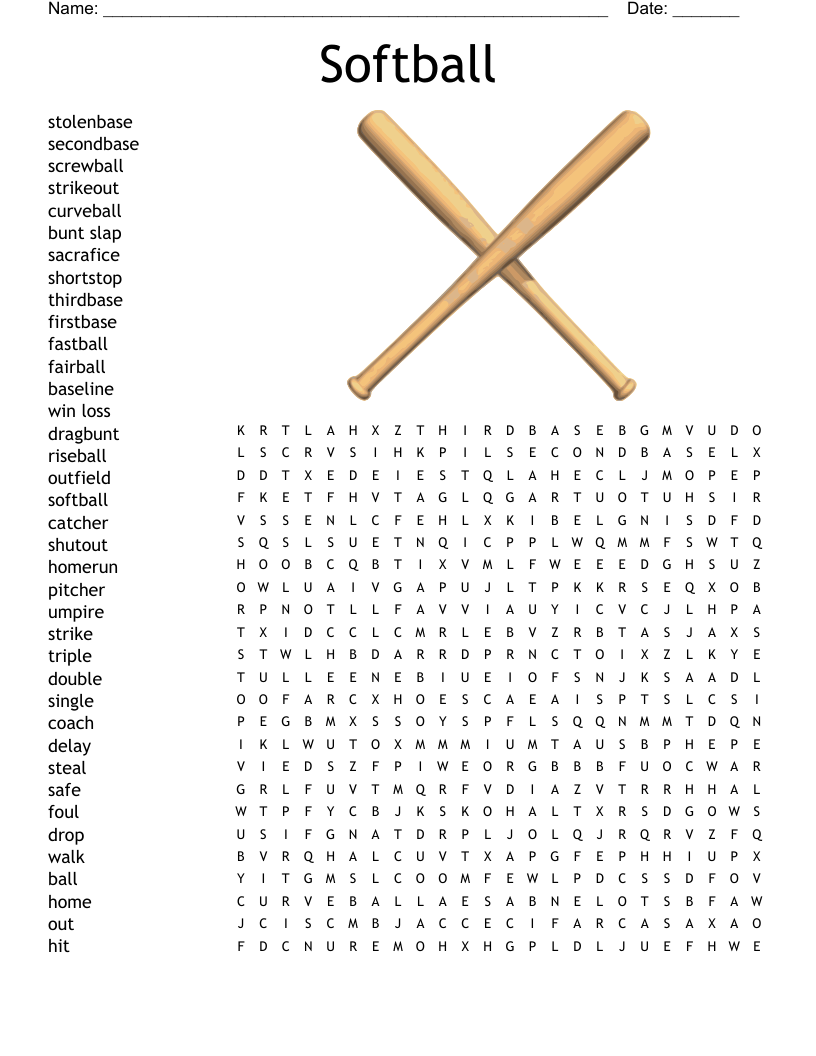 Printable Softball Crossword Puzzle