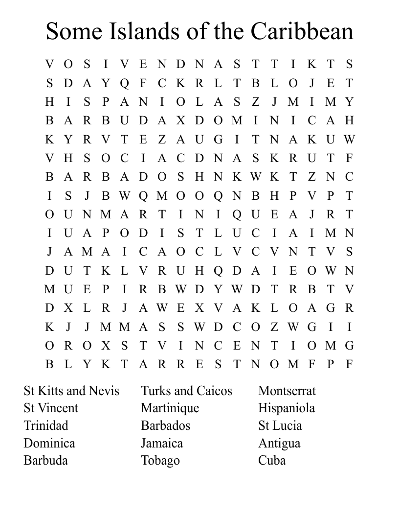 Caribbean Printable Crossword Puzzle Caribbean Printable Crossword Puzzle