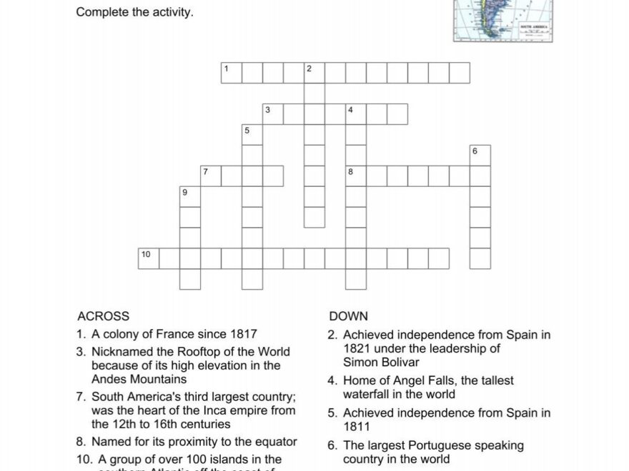 South America Crossword Puzzle Homeschooling About