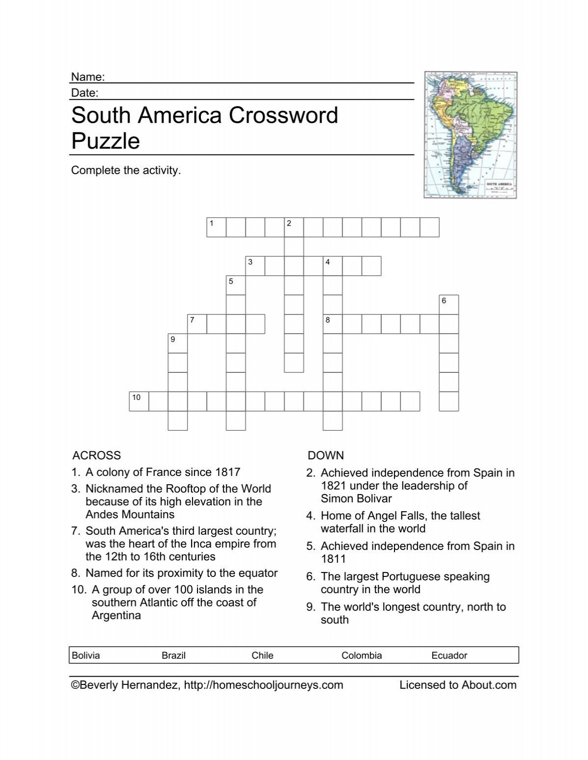 South America Crossword Puzzle Homeschooling About South America Crossword Puzzle Homeschooling About