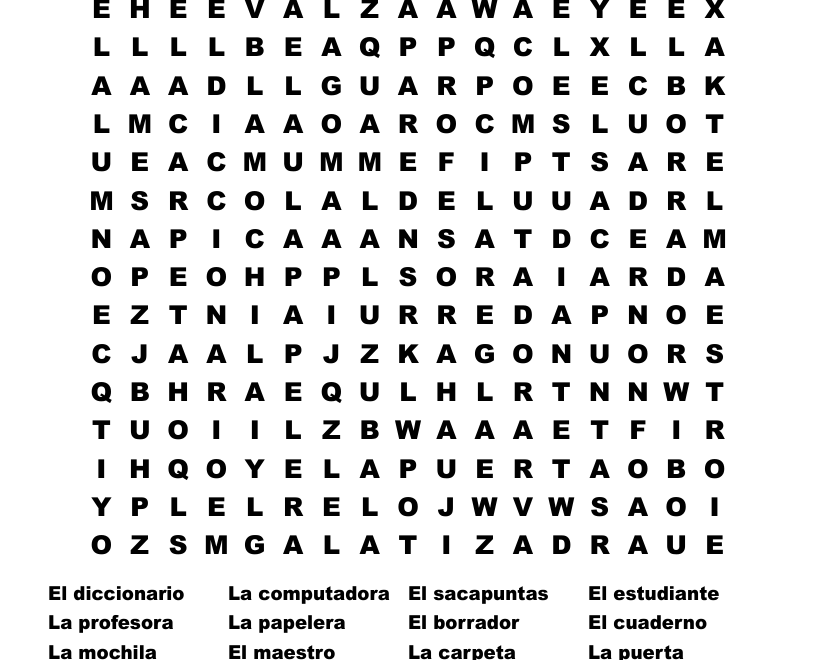 Spanish Crossword Puzzle Word Search WordMint