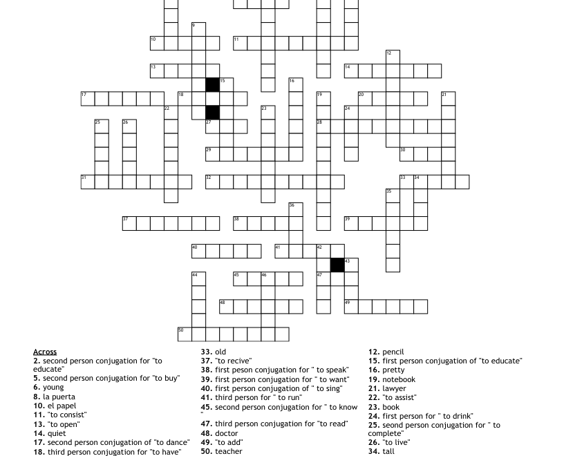 Spanish Crossword Puzzle WordMint