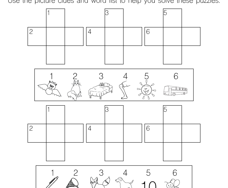 Spelling Crossword Puzzle Worksheet For 1st Grade Free Printable