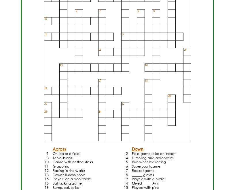 Sports Crossword Puzzle Advanced My Printable Puzzles