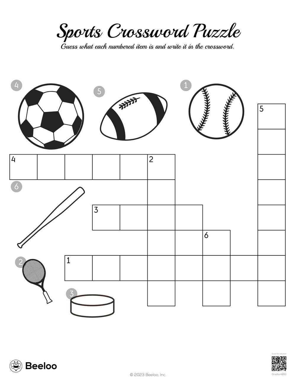 Printable Sports Crossword Puzzle Worksheet