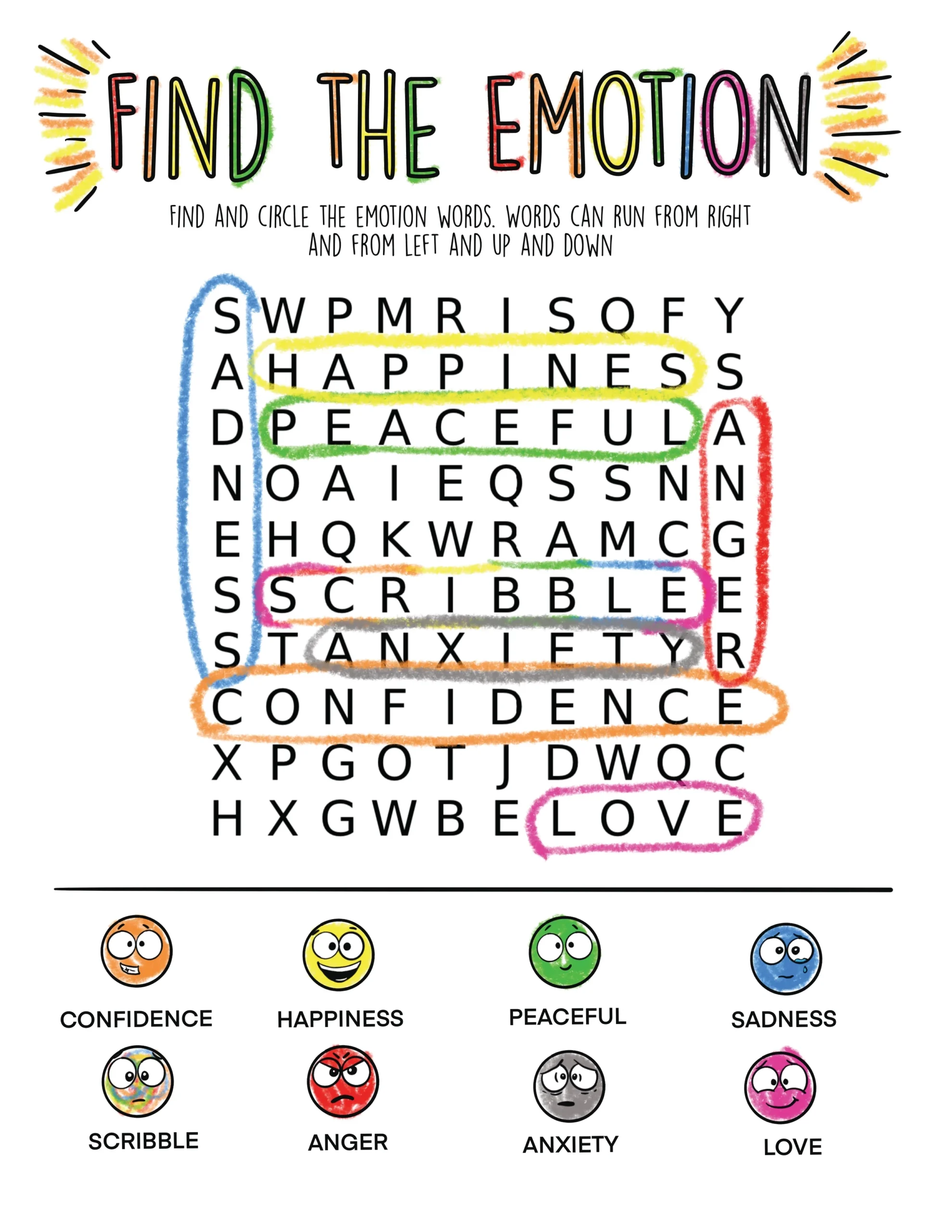 SPOT Emotions Crossword Download Activity Printable Diane Alber
