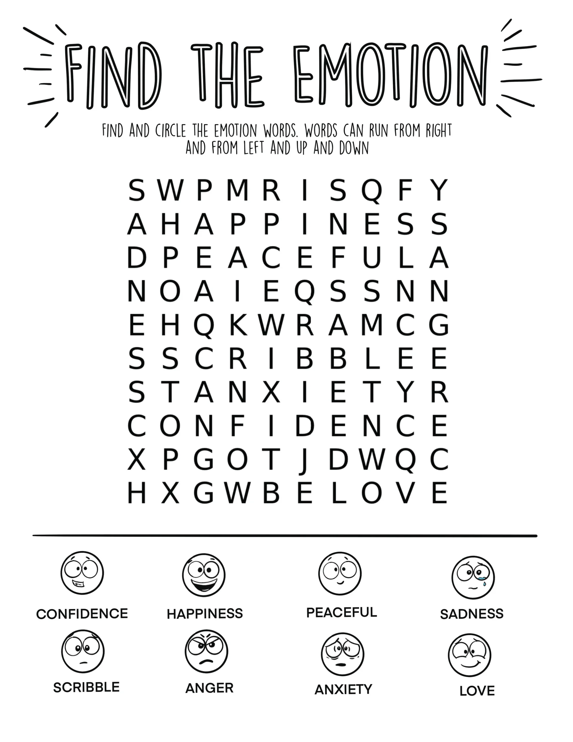 SPOT Emotions Crossword Download Activity Printable Diane Alber