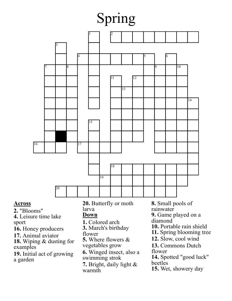 Spring Crosswords Printables Spring Crosswords Printables