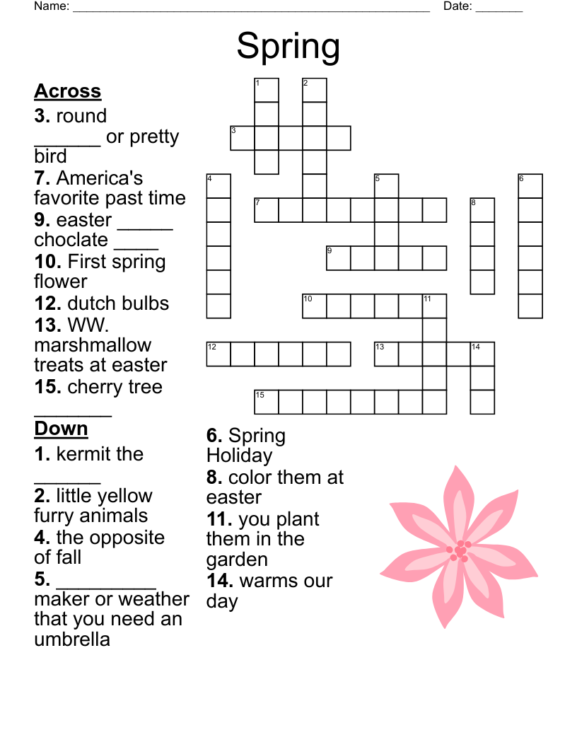 Printable Spring Crossword Puzzle
