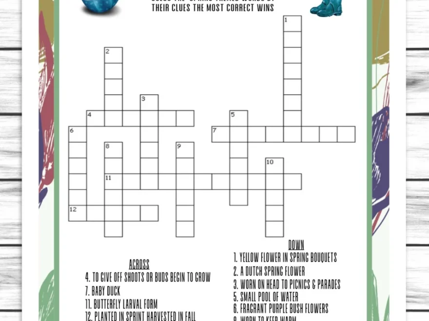 Spring Party Crossword Puzzle Kids Or Adults Spring Printable Or Virt Enjoymyprintables