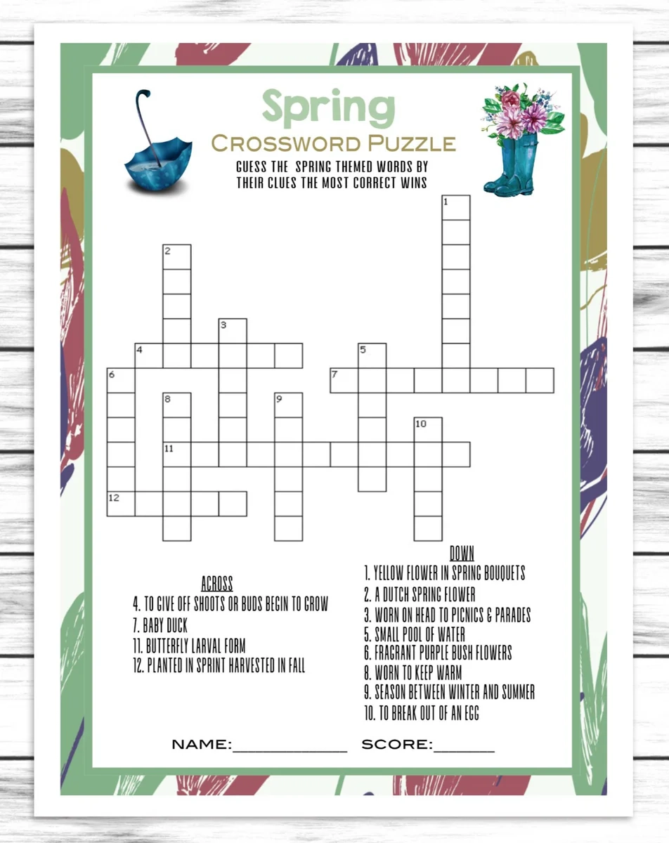 Spring Party Crossword Puzzle Kids Or Adults Spring Printable Or Virt Enjoymyprintables Spring Party Crossword Puzzle Kids Or Adults Spring Printable Or Virt Enjoymyprintables