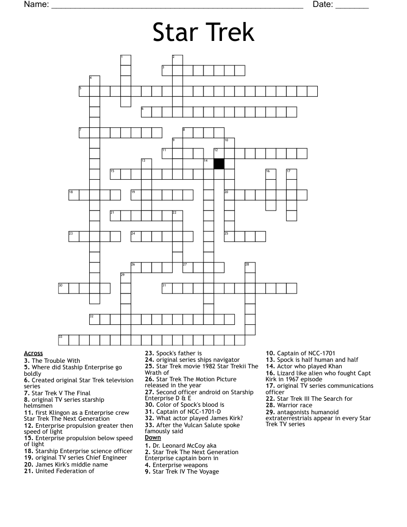 Star Trek Crossword WordMint