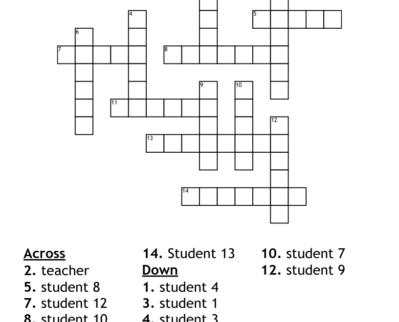 Student Names Crossword WordMint