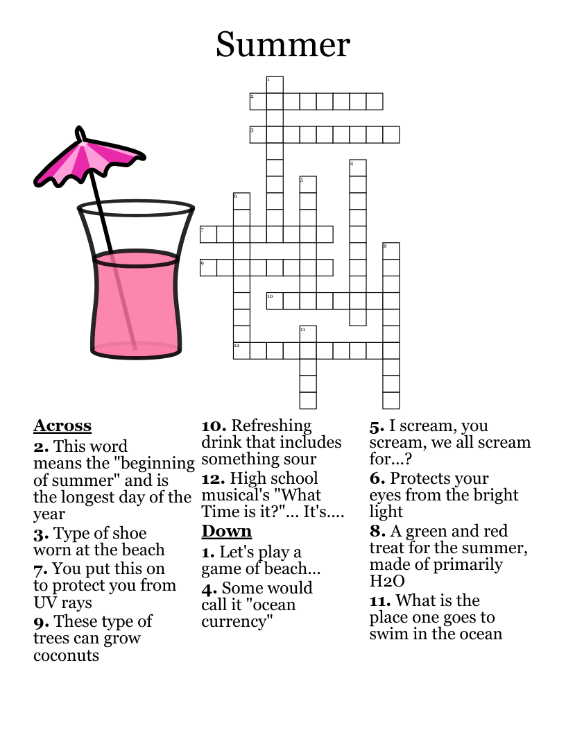 Free Printable Summer Crossword Puzzles