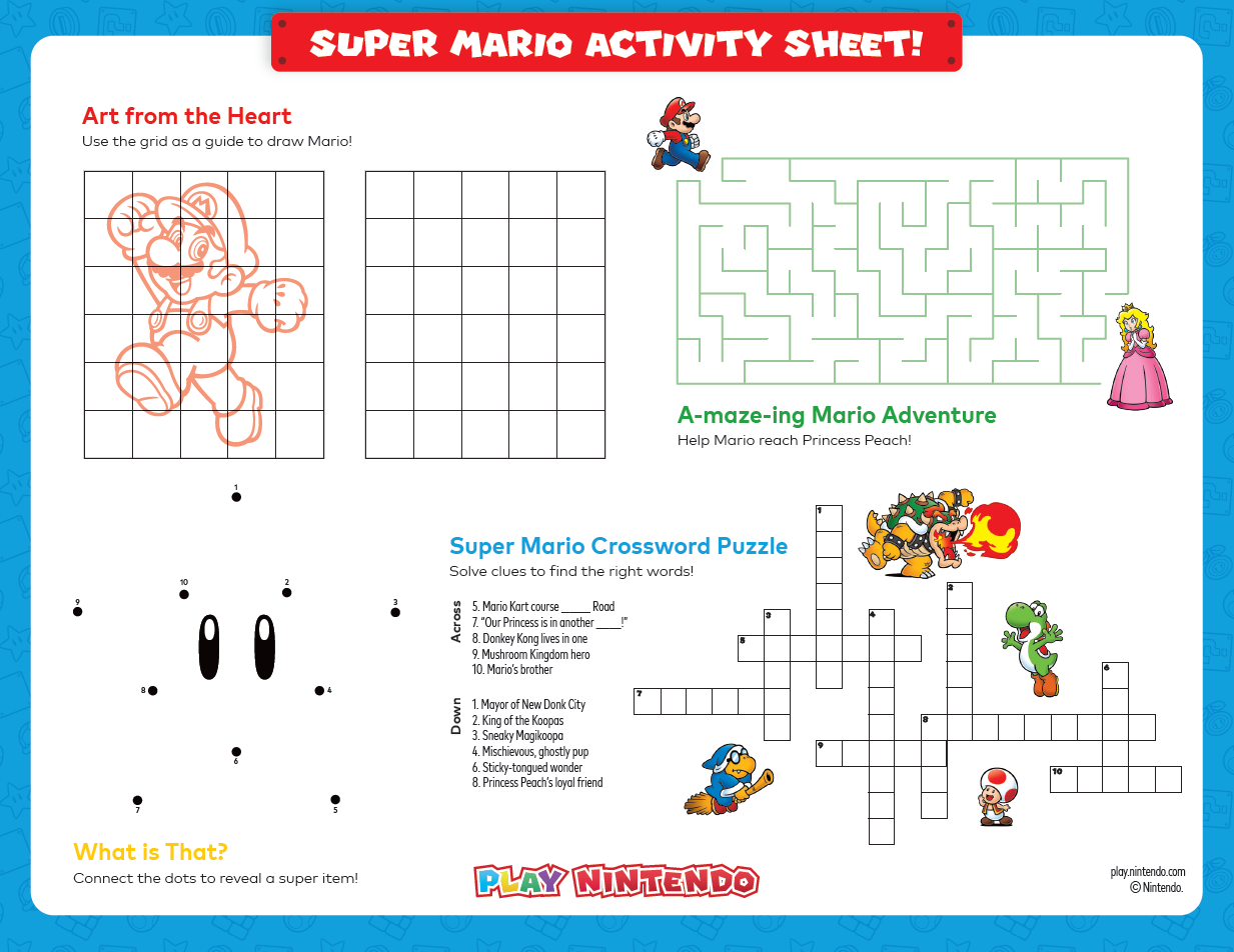 Super Mario Crossword Puzzles Free Printables