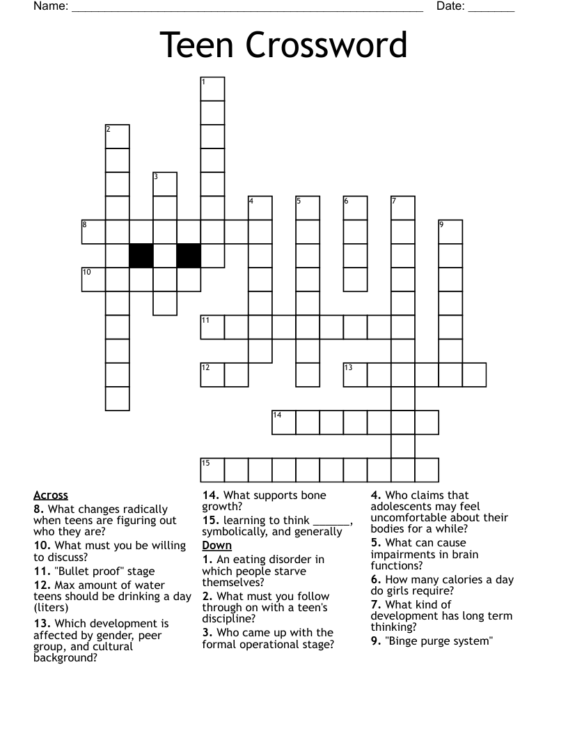 Crossword Puzzles For Teens Printable Crossword Puzzles For Teens Printable