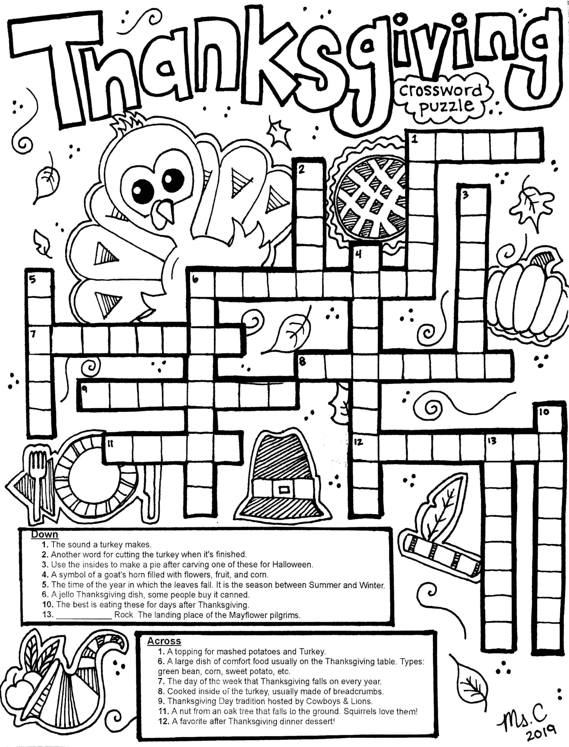 Free Printable Thanksgiving Language Arts Crossword Puzzles