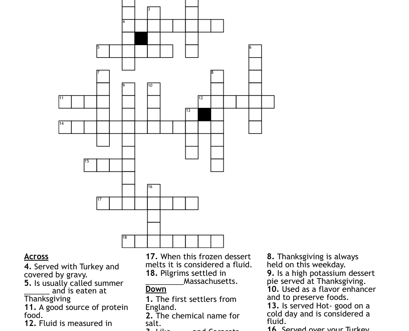 Thanksgiving Day Puzzle Crossword WordMint