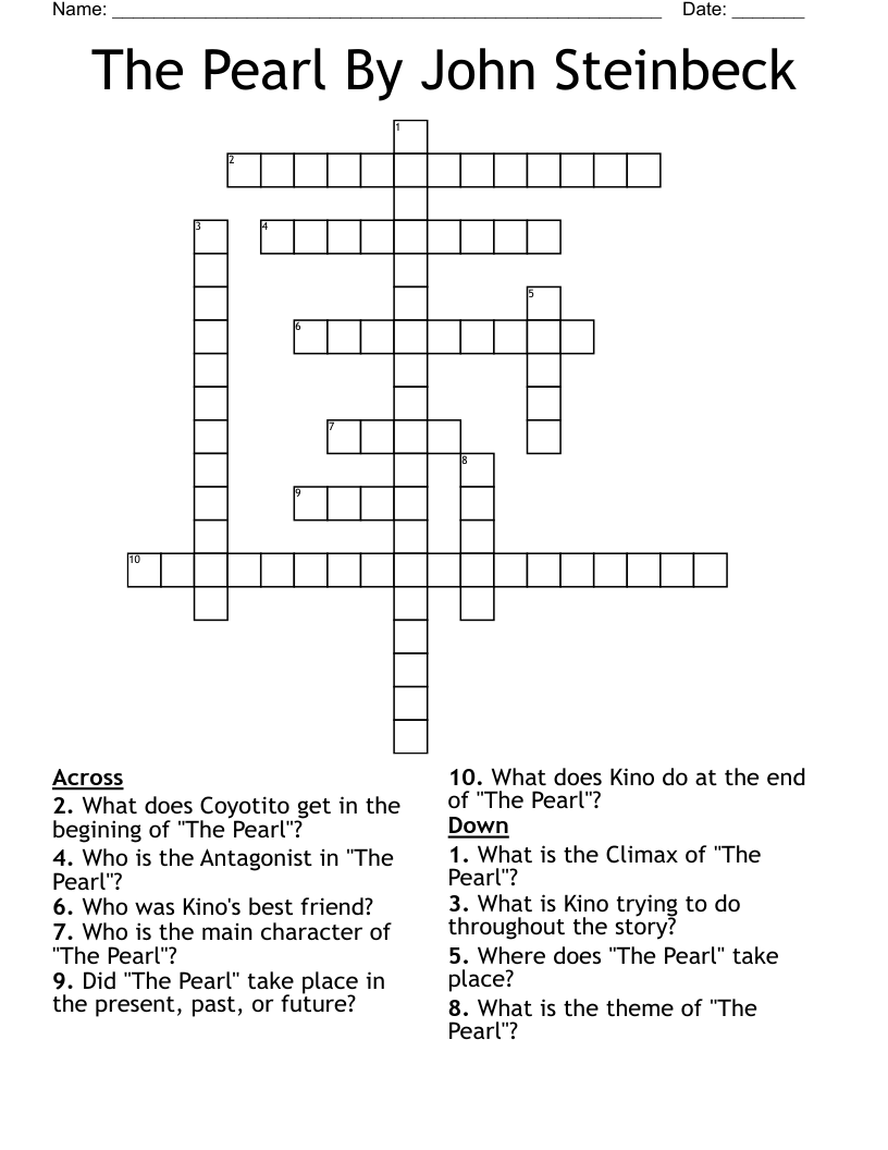 The Pearl By John Steinbeck Crossword WordMint The Pearl By John Steinbeck Crossword WordMint