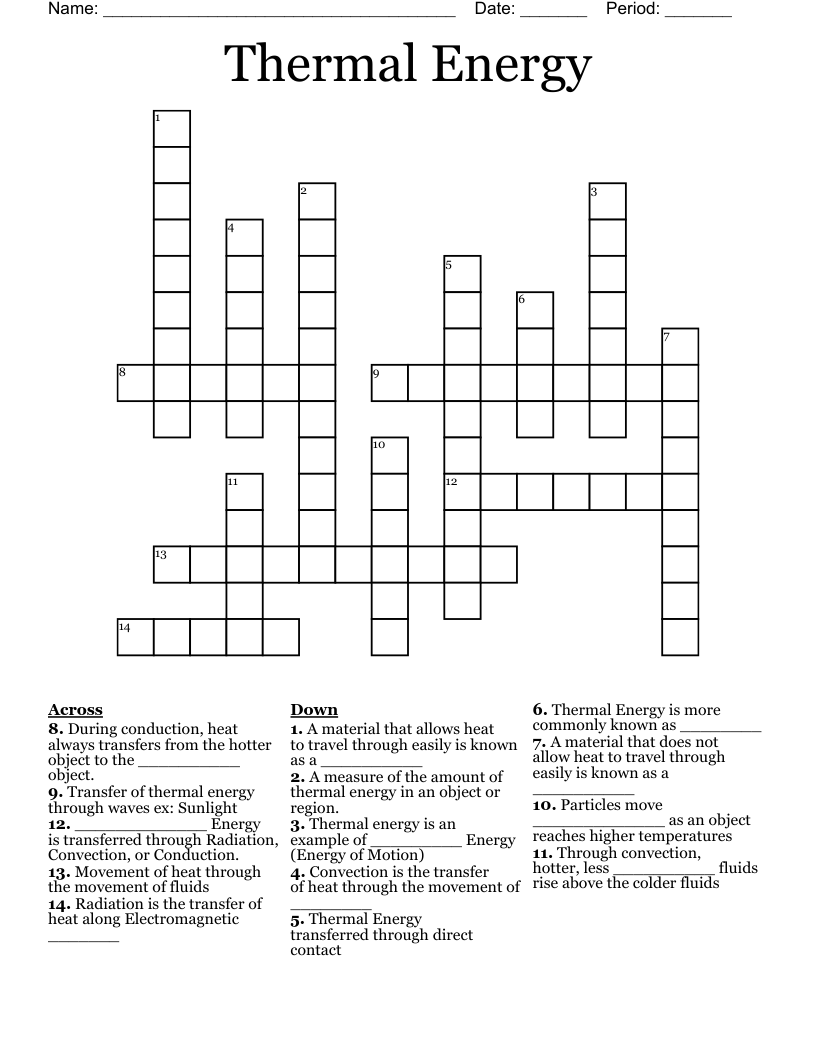 Energy Crossword Puzzle Printable Energy Crossword Puzzle Printable