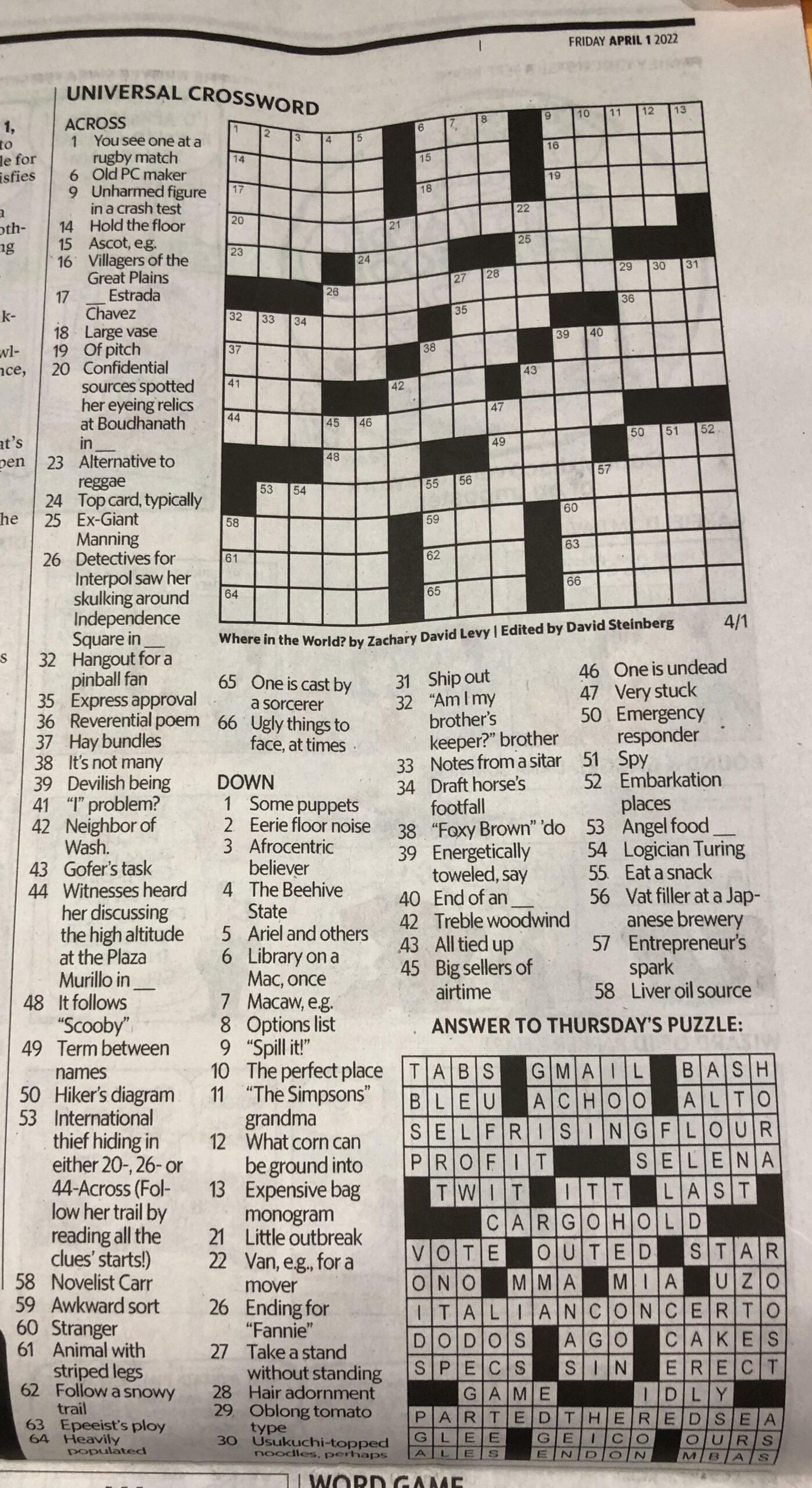 Universal Crossword Printable