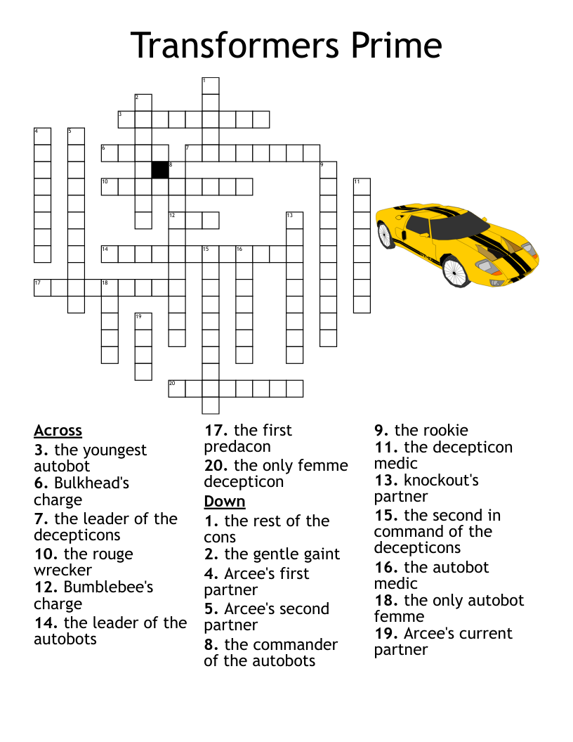 Printable Transformers Crossword