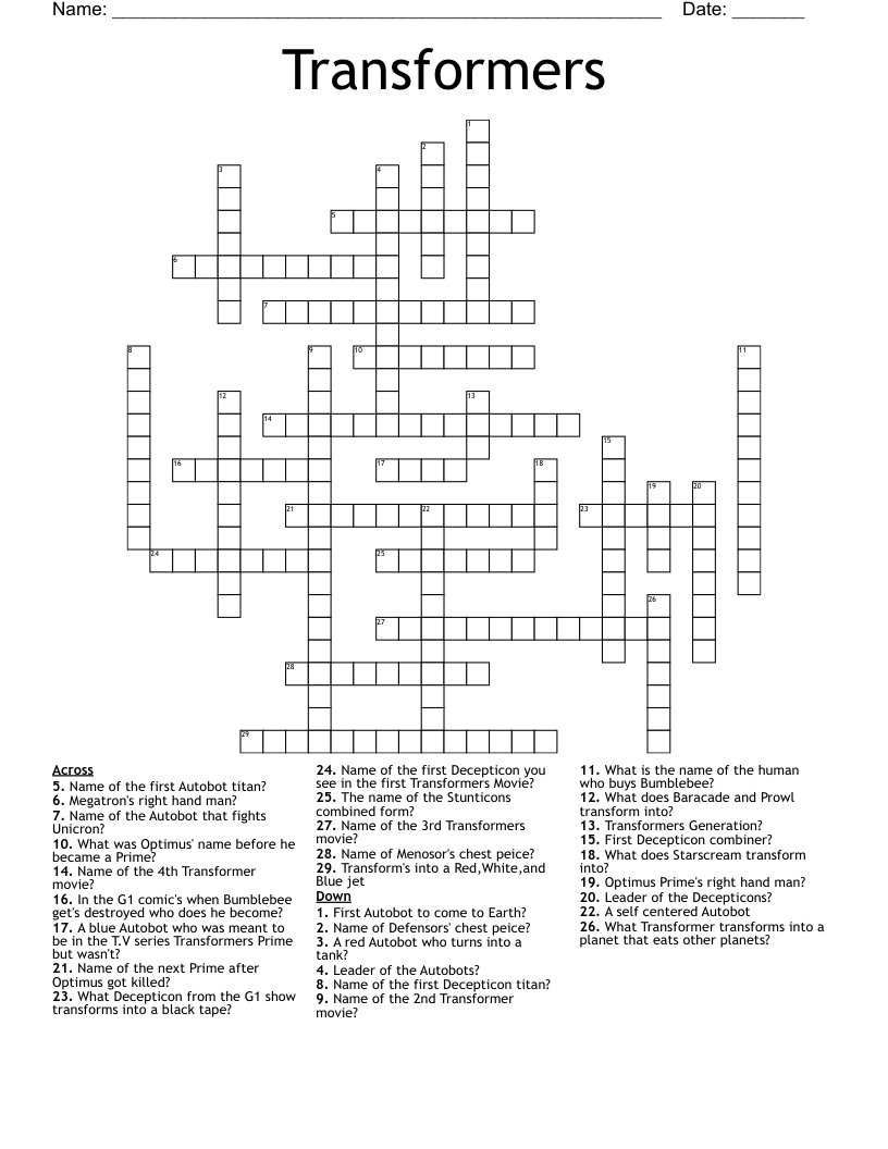 Transformers Crossword WordMint