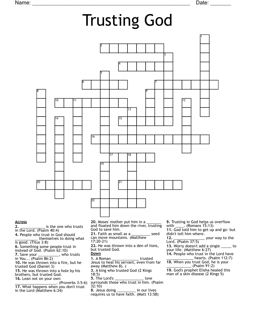 Trusting God Crossword WordMint
