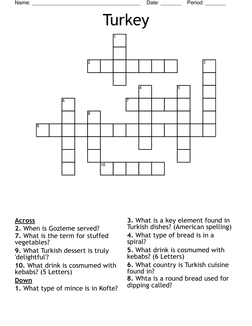 Turkey Crossword WordMint Turkey Crossword WordMint