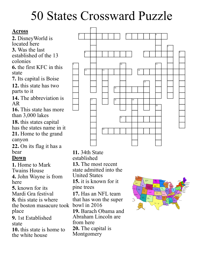 U S Geography Crossword WordMint
