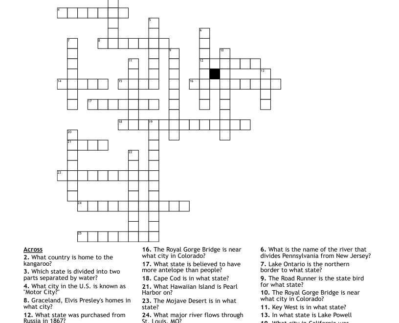 U S Geography Crossword WordMint