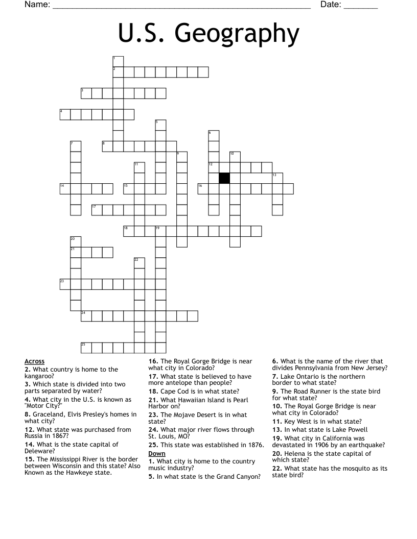 U S Geography Crossword WordMint