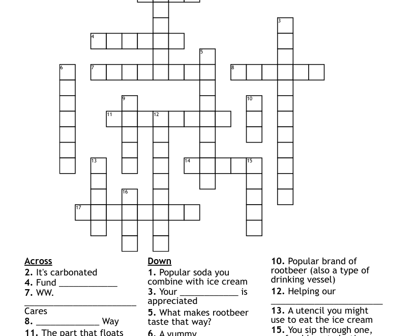 United Way Rootbeer Float Crossword WordMint