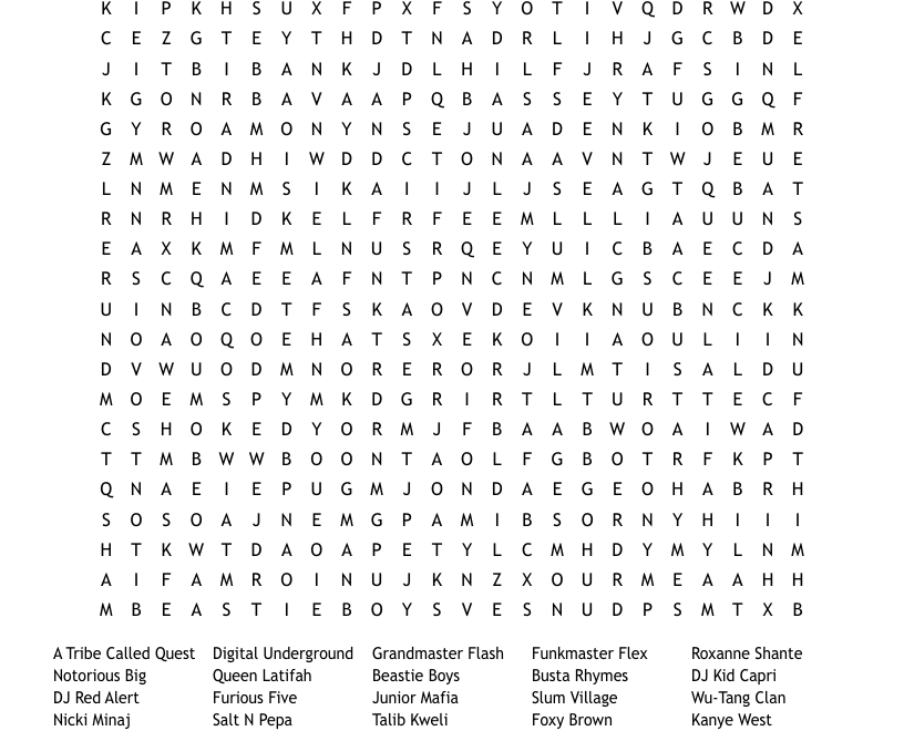 Urban Hip Hop Crosswords Word Searches Bingo Cards WordMint
