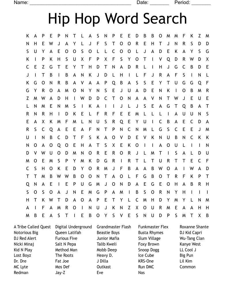 Urban Hip Hop Crosswords Word Searches Bingo Cards WordMint Urban Hip Hop Crosswords Word Searches Bingo Cards WordMint