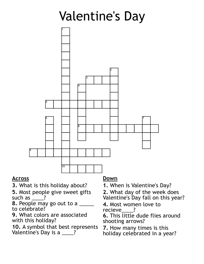 Printable Valentines Crossword Printable Valentines Crossword